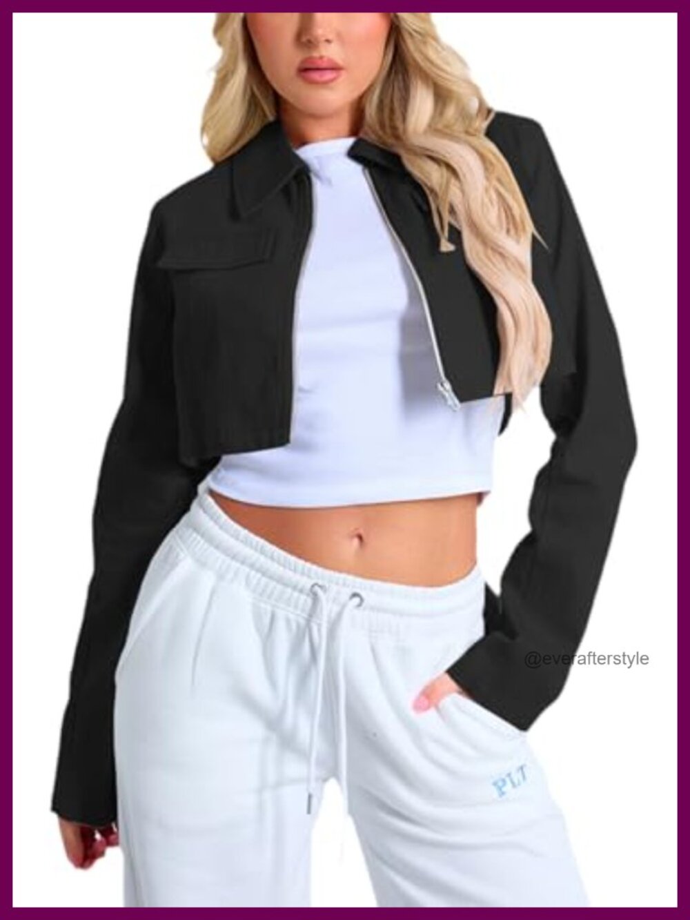 Women's Zip Up Lapel Long Sleeve Lightweight Cropped Casual Jacket S-2XL